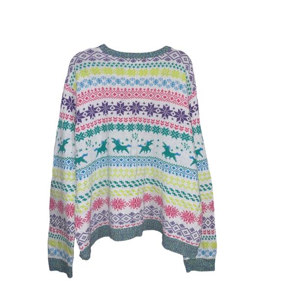 33 Degrees Ugly Holiday Christmas Rainbow Unicorn Long Sleeve Pullover Sweater - Picture 4 of 5